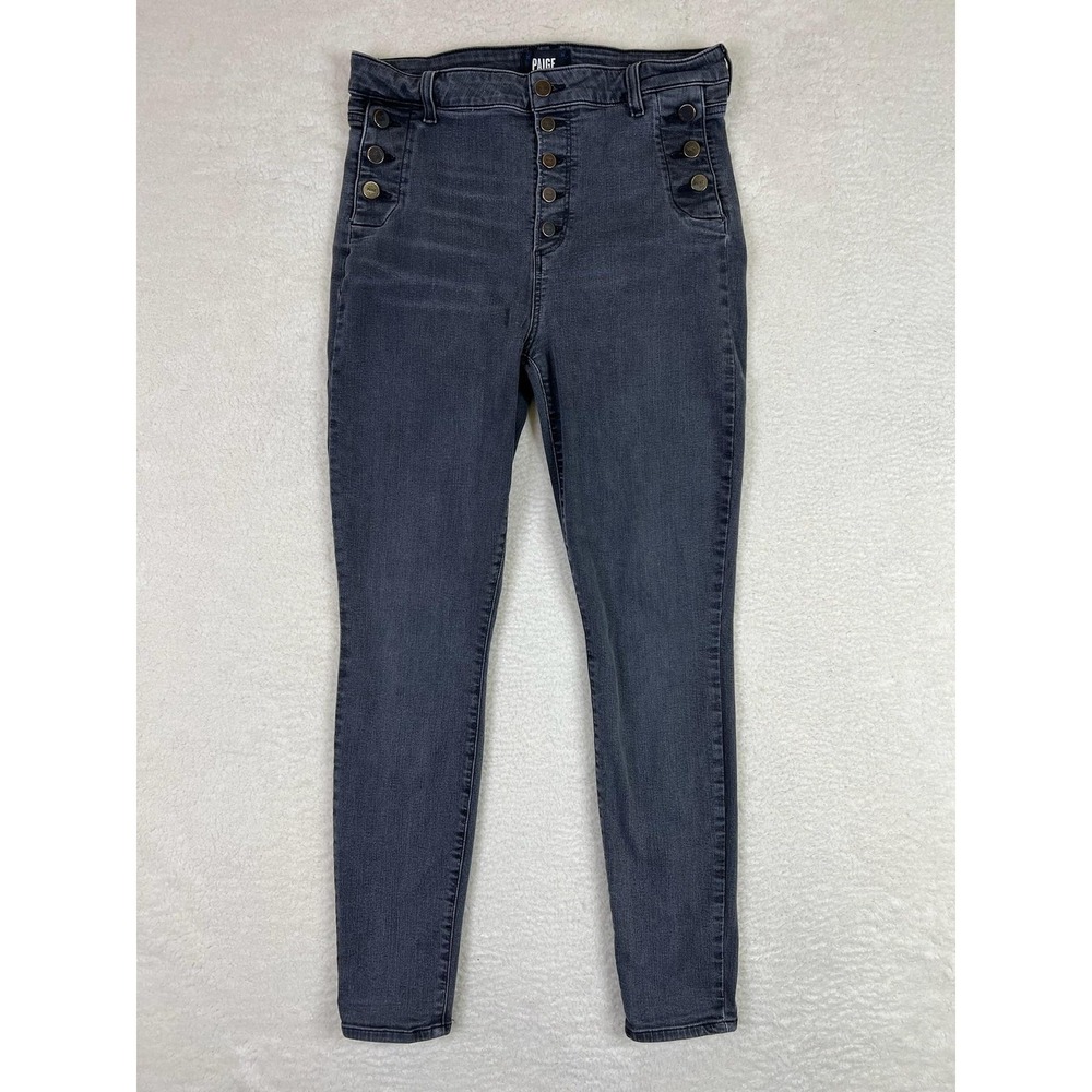 Paige Emmie Ultra Skinny Jeans Womens 31 Charcoal Gray High Rise Button Fly